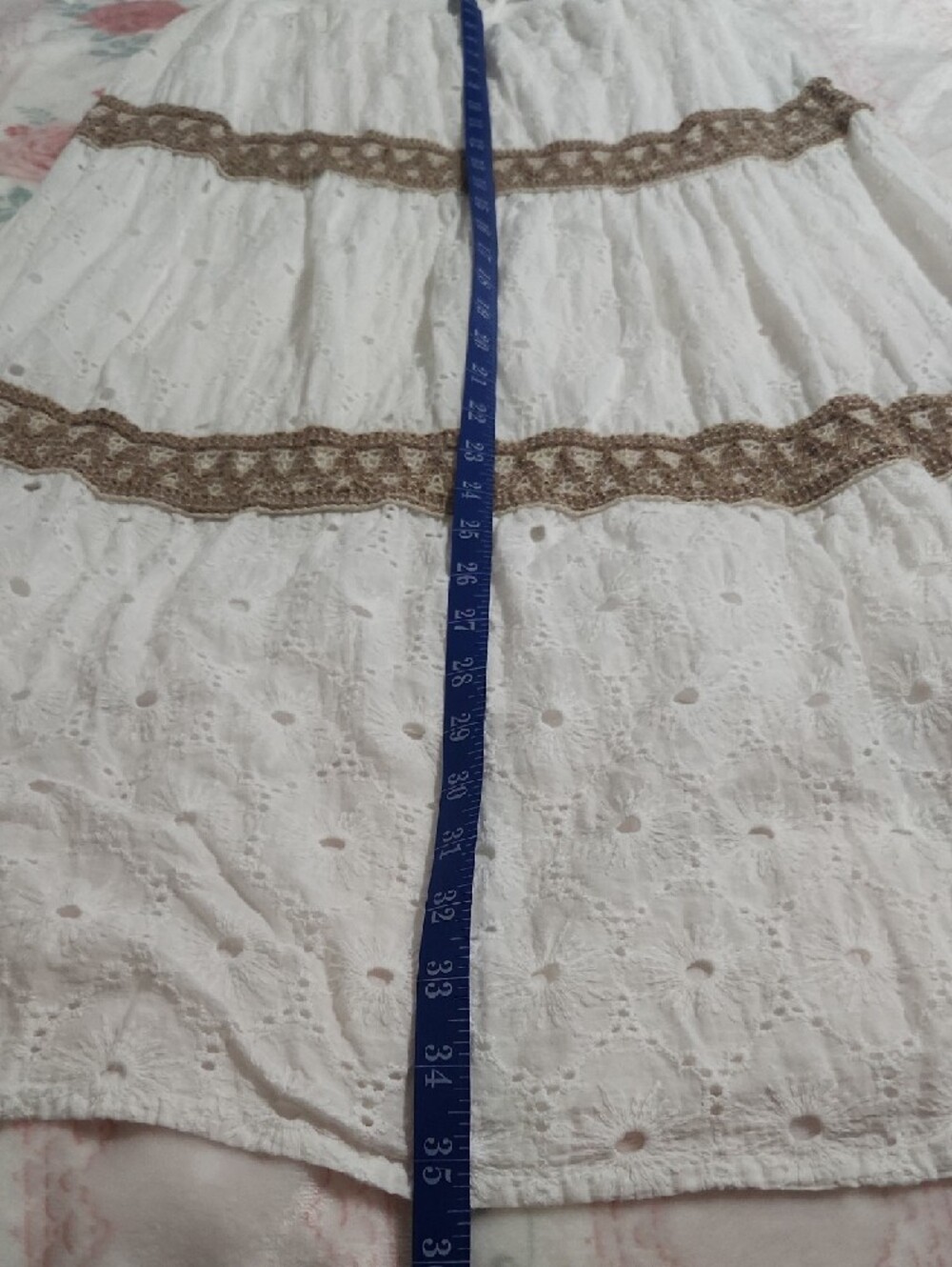 White Maxi Skirt with Brown Lace Trim - Picture 8 of 9